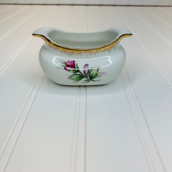 Handpainted Small Vase 4 x 3 x 2.5" Rose Gold Edges Handles - Picture 2 of 8